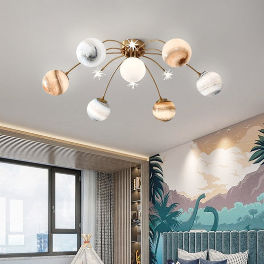 Children's Room Lighting Nordic Planet Led Glass Indoor Fixtures Creative Ceiling Lights