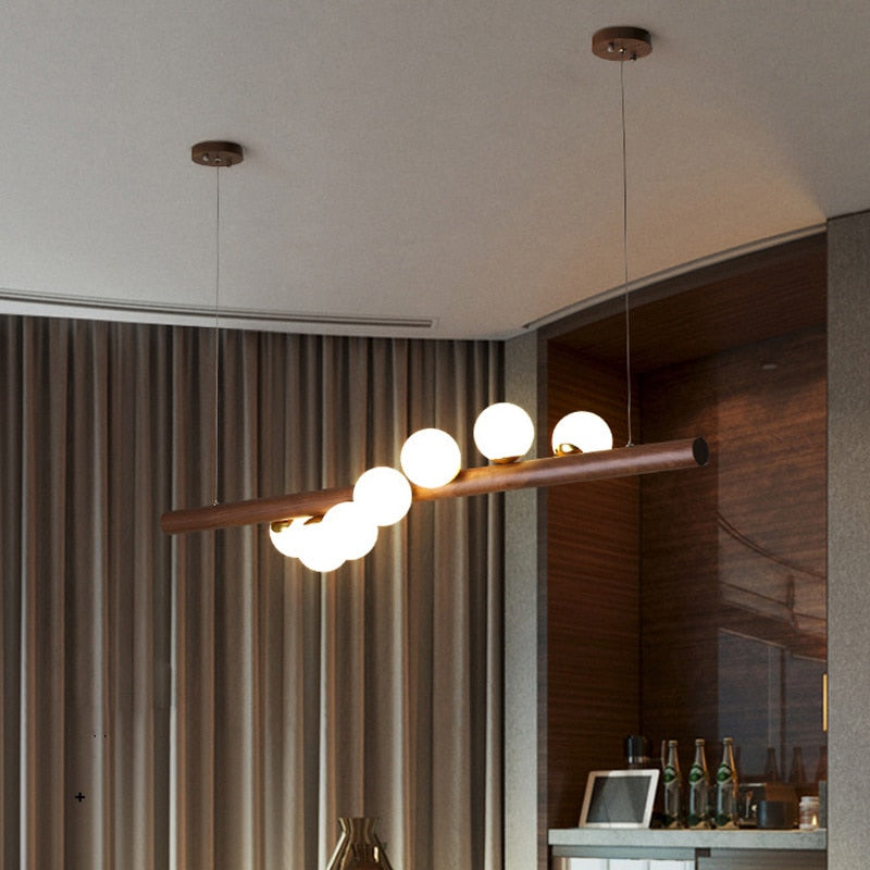 Pendant Light Dining Room Chandeliers Milk White Glass Ball Peach Color Wood Pendant Lights