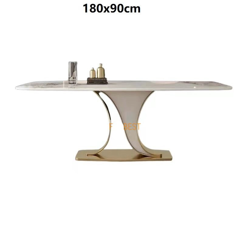 Dining Table Set Luxury Rock Slab Esstisch-Set Stainless Steel Gold Plating Base Tables Sets 