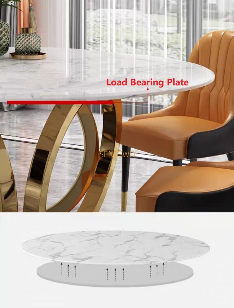 Dining Tables Sets Italian Luxury Round Marble Stainless Steel Gold Plating Base Esstisch-Set