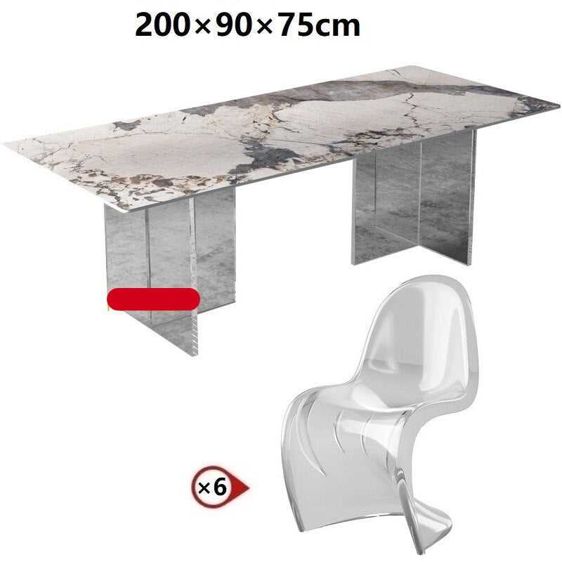 Dining Table Sets Rock Slab Esstisch Set Acrylic Floating Ghost Dinner Tables Sets