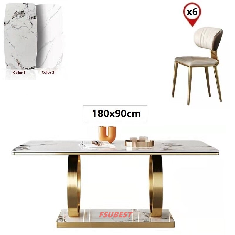 Dining Table Set Luxury Gold Table Sets Modern Rectangle Stone Esstisch-Set 