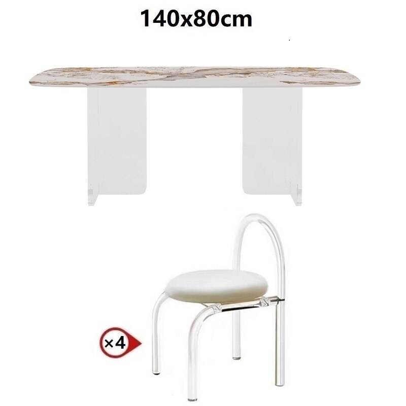 Dining Tables Sets Luxury Rock Slab Esstisch-Set Stainless Steel Golden Frame Faux Marble Top Tabels