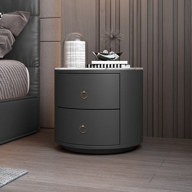 Bedside Cabinets Leather Italian Light Round Nightstand Rock Tempered Storage Bedroom Furniture