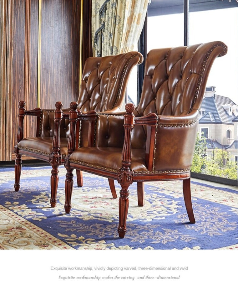 Chesterfield Chair Leather Single Luxury Solid Wood Tiger Sessel European Leisure Set