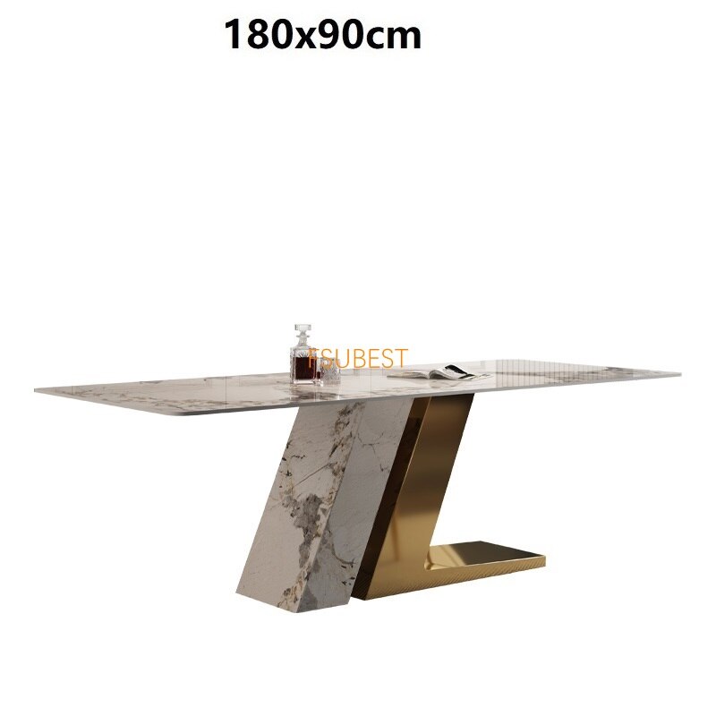 Dining Tables Sets Luxury Rock Slab Esstisch-Set Stainless Steel Golden Frame Faux Marble Top Tabels