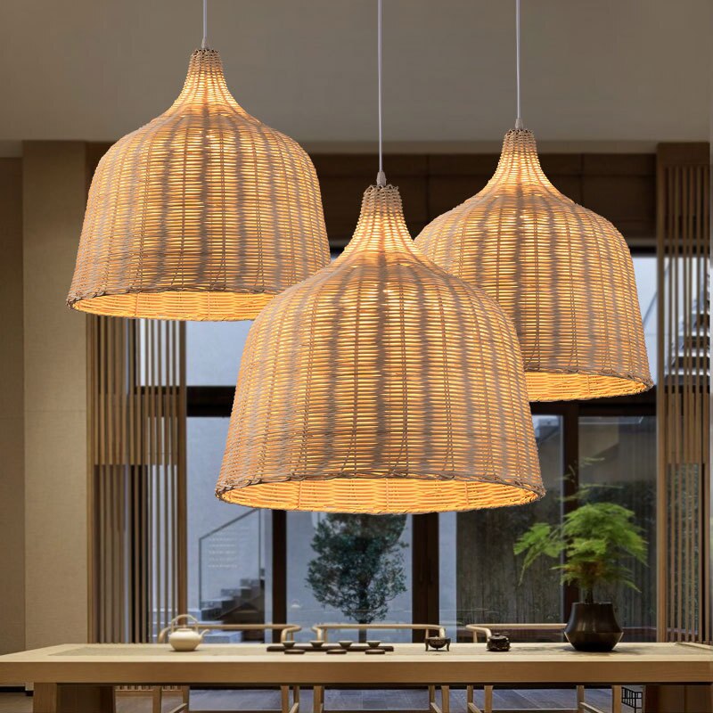 Pendant Light Bamboo Lamp Hand Knitted Weaving Hanging Wood Pendant Lights