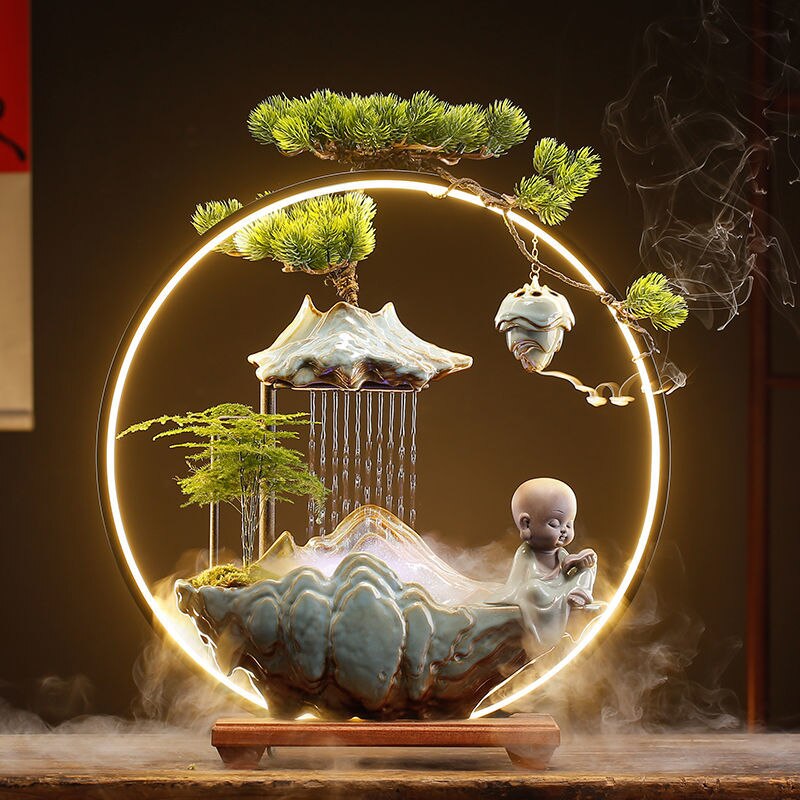 Incense Burner Ceramic Rockery Backflow Lamp Circle Circulating Water Creative Decoration