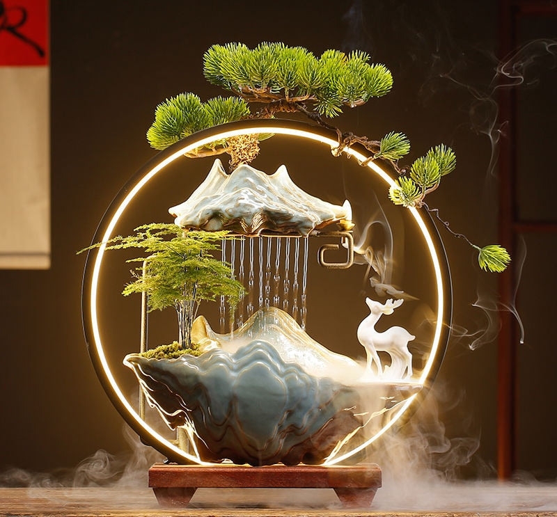 Incense Burner Ceramic Rockery Backflow Lamp Circle Circulating Water Creative Decoration