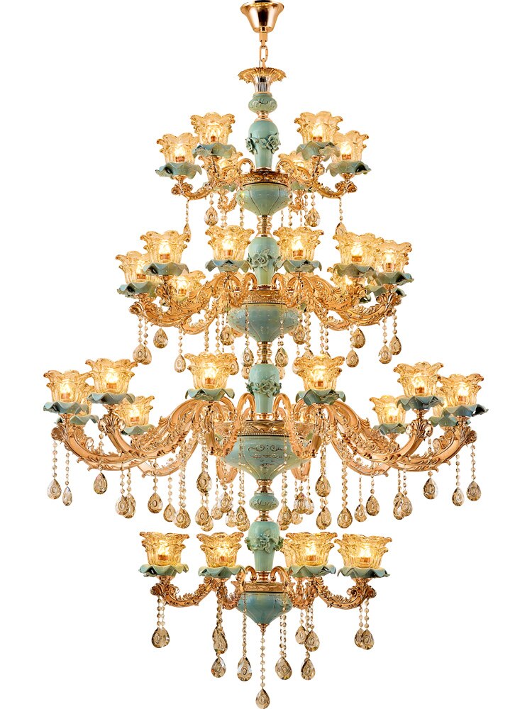 Chandelier European Style Duplex Building Crystal Lamp Ceramic Three-Story Staircase Villa Chandeliers