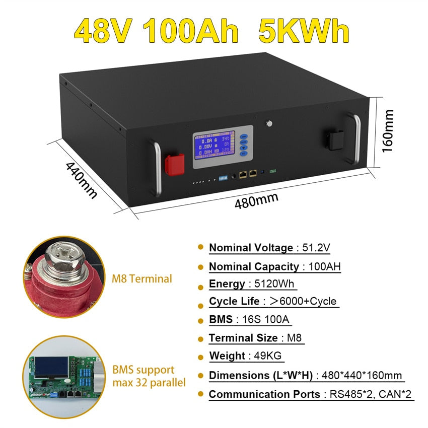 Energy Storage Emergency Power Battery Pack RS485 CAN Communication Energy Storage Energy Storage Emergency Power Battery Pack Capacity 10 Years Lifespan Stromgenerator Packs