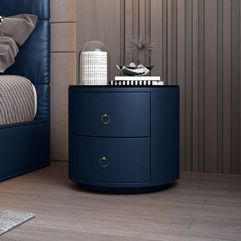 Bedside Cabinets Leather Italian Light Round Nightstand Rock Tempered Storage Bedroom Furniture