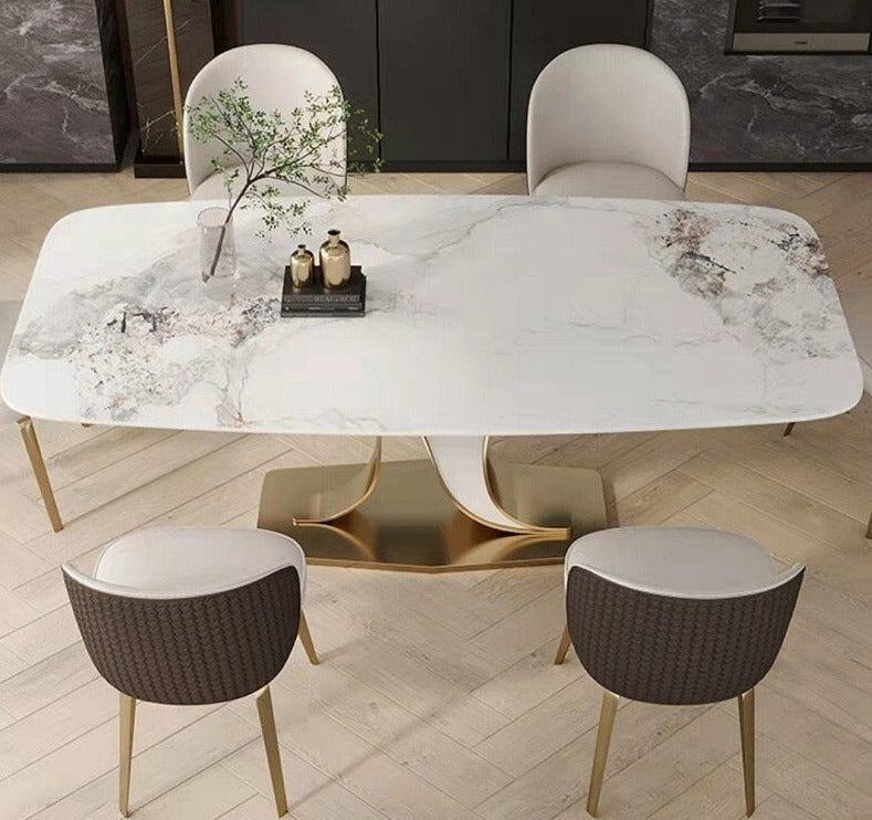 Dining Table Set Luxury Rock Slab Esstisch-Set Stainless Steel Gold Plating Base Tables Sets 