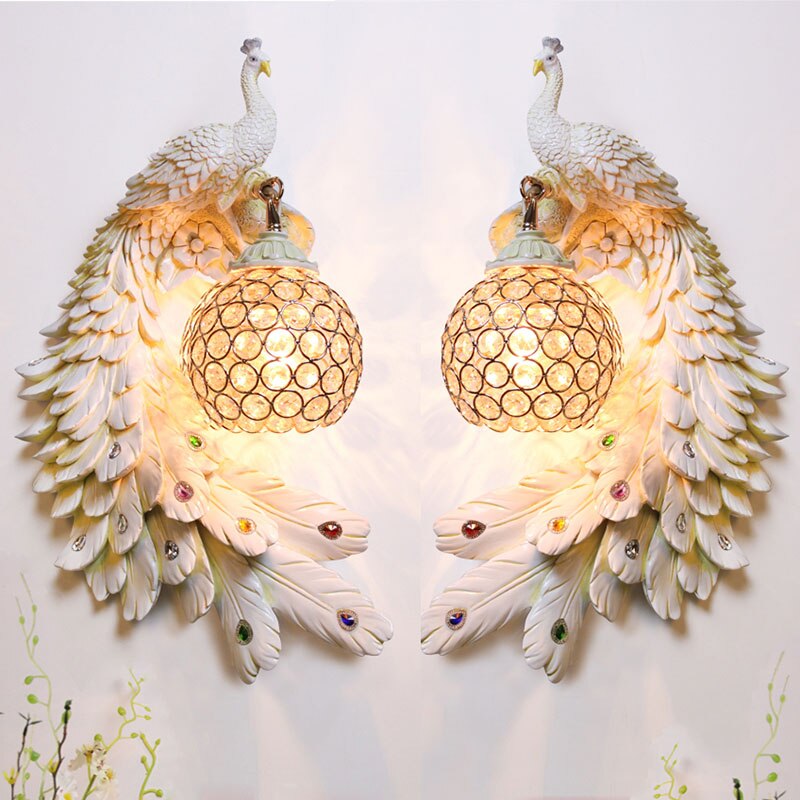 Wall Lamps Modern Twins Peacock Colorful Crystal Metal Wall Lights