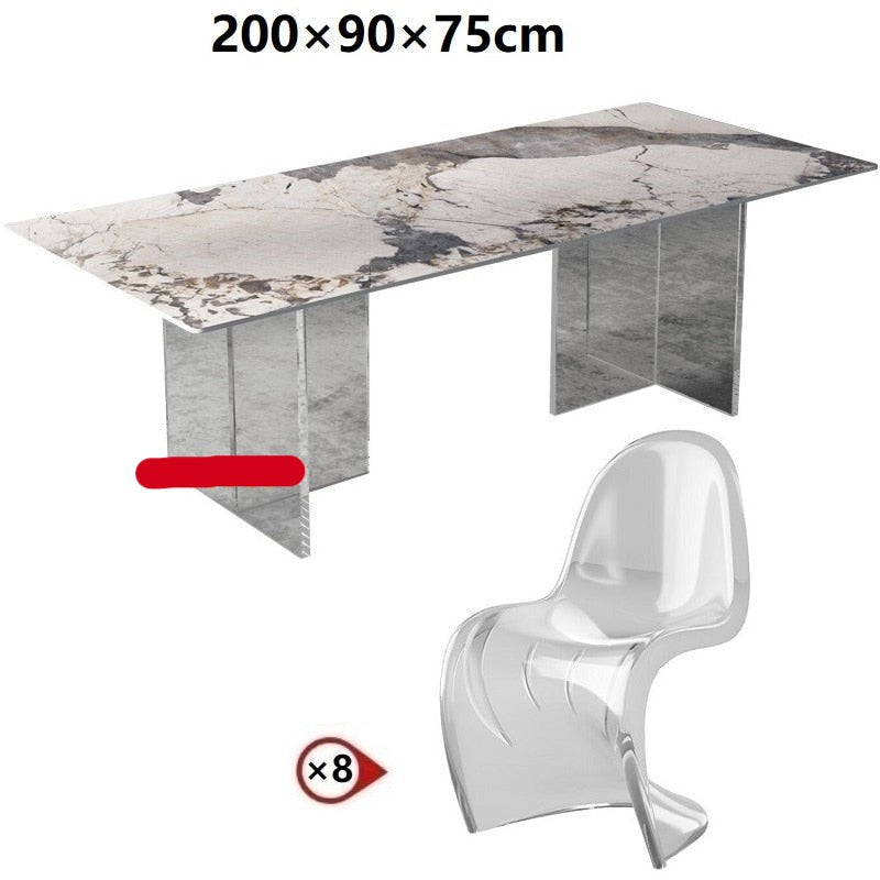 Dining Table Sets Rock Slab Esstisch Set Acrylic Floating Ghost Dinner Tables Sets