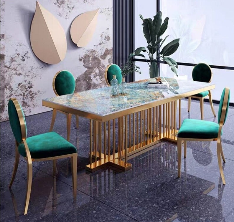 Dining Tables Sets Modern Luxury Marble Esstisch-Set Stainless Steel Gold Plating Base Table Set