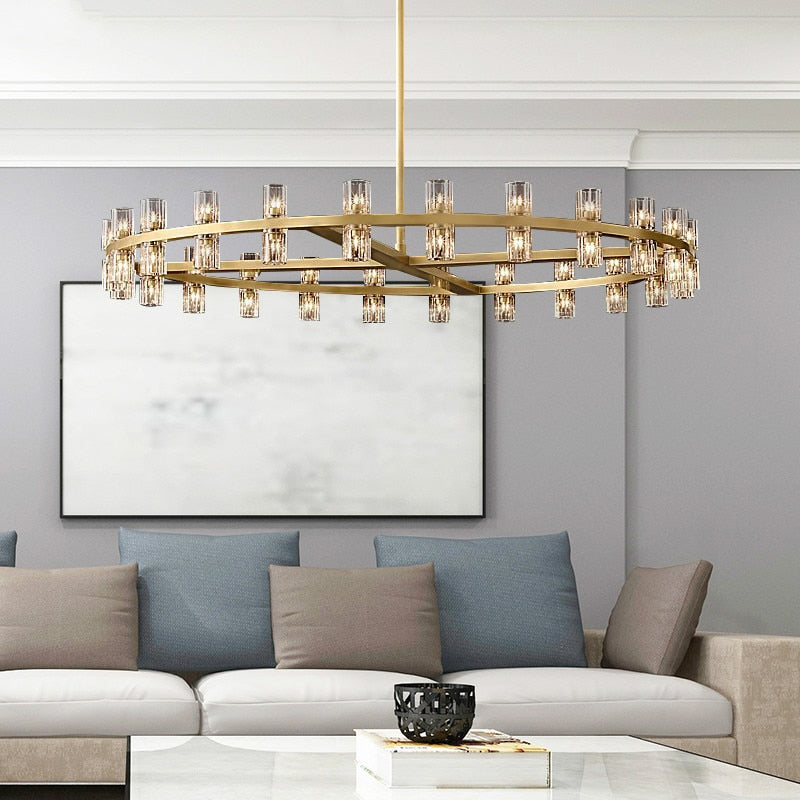 Pendant Light American G4 Led Chandelier Lustre K9 Crystal Gold Round Metal Led Pendant Lights