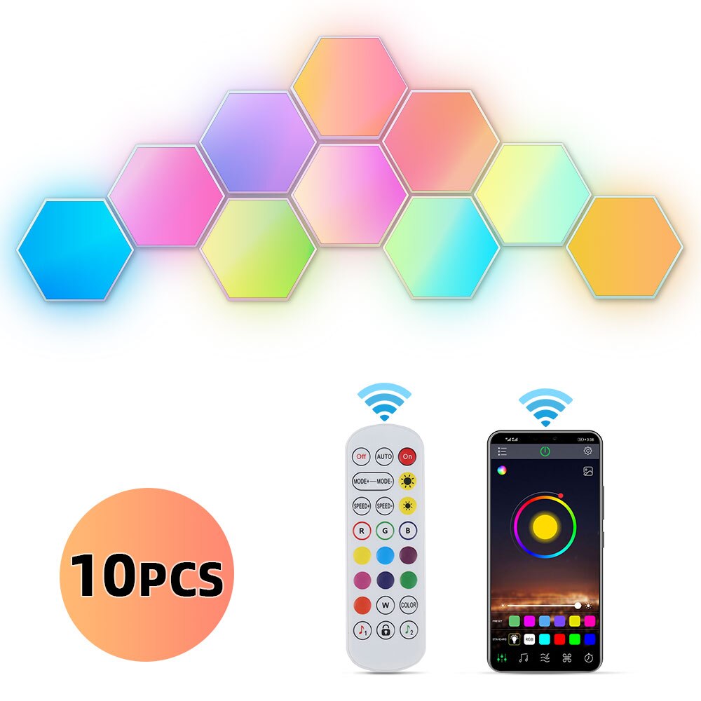 Wall Lamps 10PCS RGB Hexagon Panels App Control Music Timing Function Wall Lights