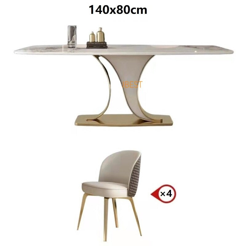 Dining Table Set Luxury Rock Slab Esstisch-Set Stainless Steel Gold Plating Base Tables Sets 