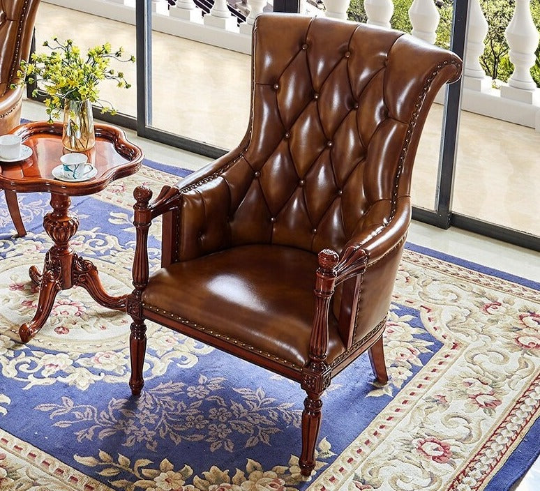 Chesterfield Chair Leather Single Luxury Solid Wood Tiger Sessel European Leisure Set