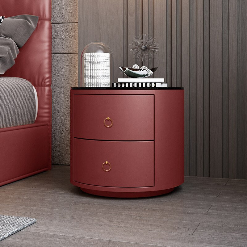 Bedside Cabinets Leather Italian Light Round Nightstand Rock Tempered Storage Bedroom Furniture