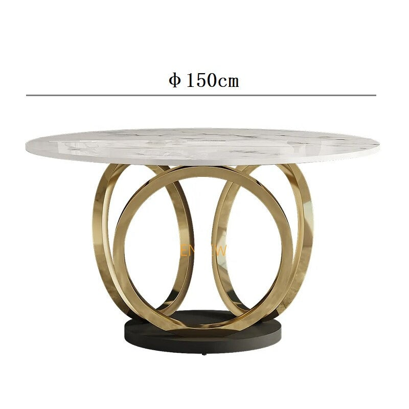 Dining Tables Sets Italian Luxury Round Marble Stainless Steel Gold Plating Base Esstisch-Set