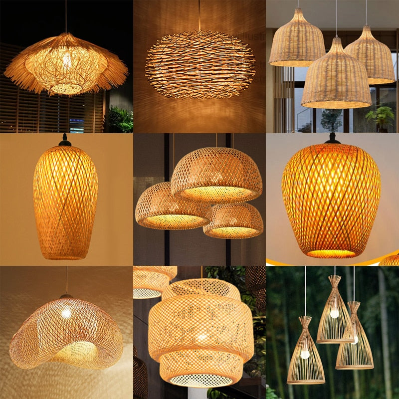 Pendant Light Bamboo Lamp Hand Knitted Weaving Hanging Wood Pendant Lights