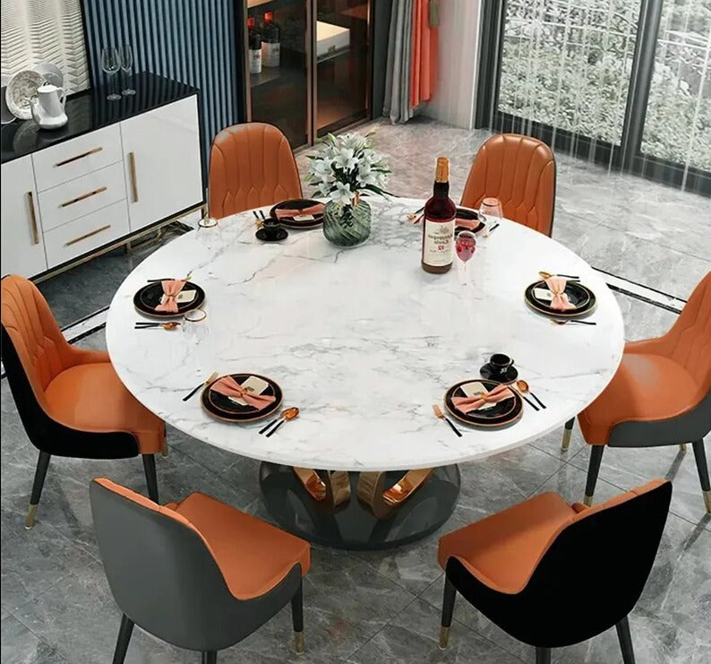 Dining Tables Sets Italian Luxury Round Marble Stainless Steel Gold Plating Base Esstisch-Set