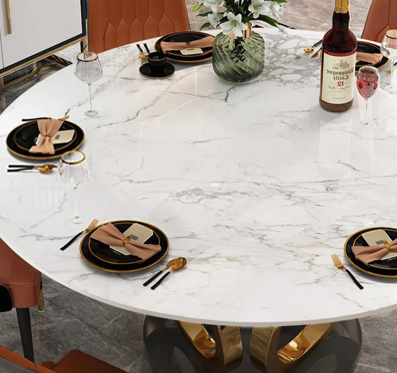 Dining Tables Sets Italian Luxury Round Marble Stainless Steel Gold Plating Base Esstisch-Set