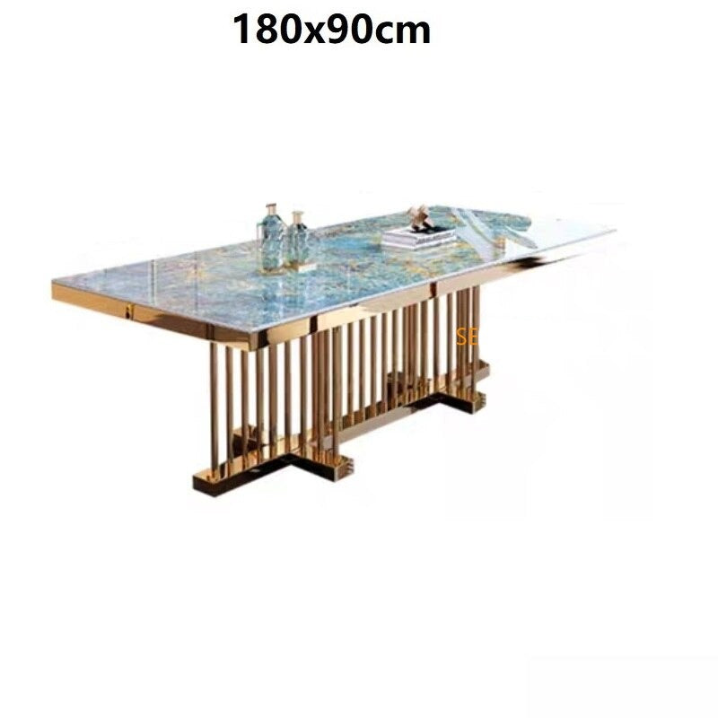 Dining Tables Sets Modern Luxury Marble Esstisch-Set Stainless Steel Gold Plating Base Table Set