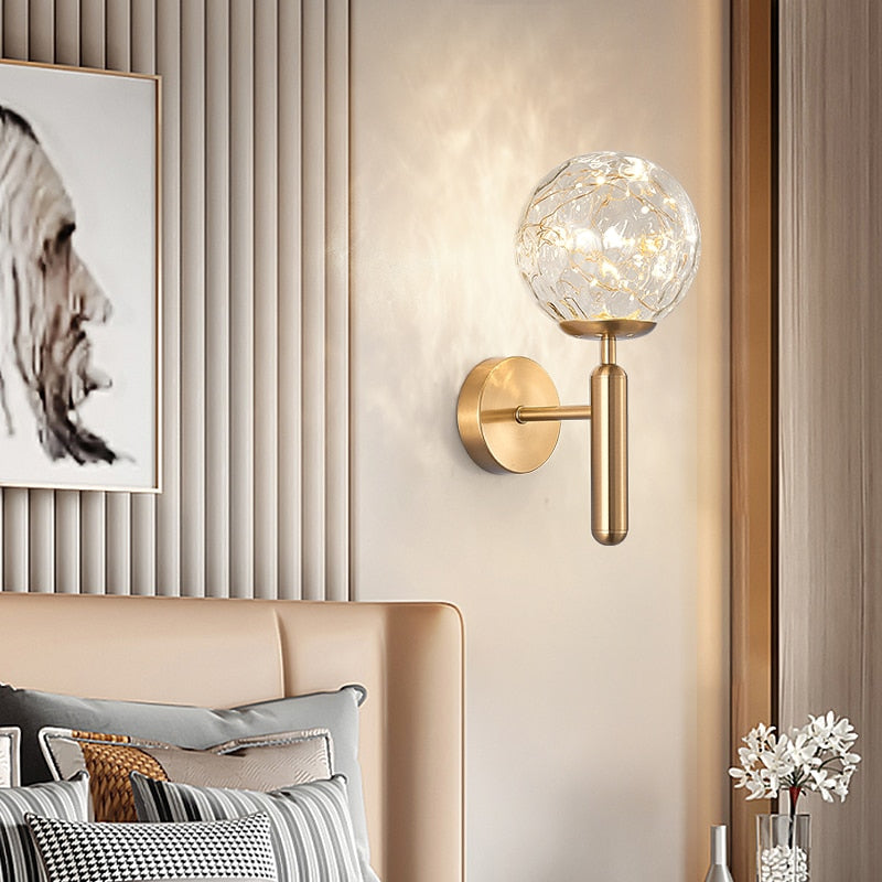 Wall Lamps Personalized Warm Color Bedside Copper Ball Glass Wall Lights