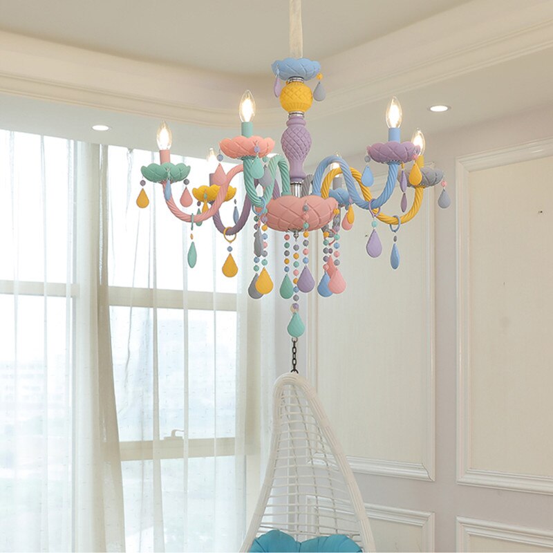 Children's Room Lighting Modern Rainbow LED Crystal European Lustres Kids Makaron Room Lights