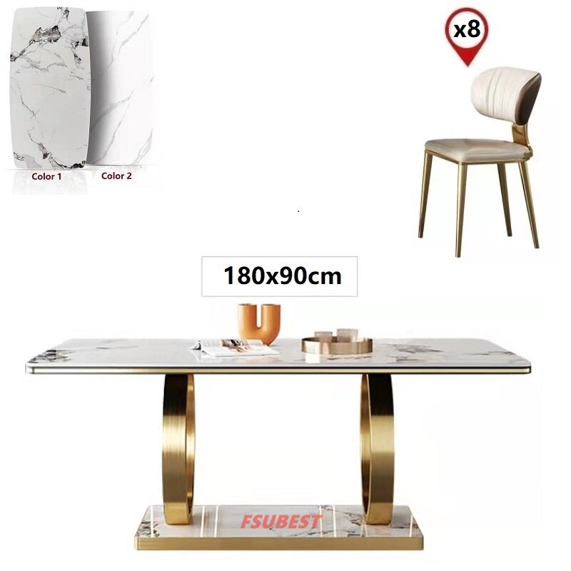 Dining Table Set Luxury Gold Table Sets Modern Rectangle Stone Esstisch-Set