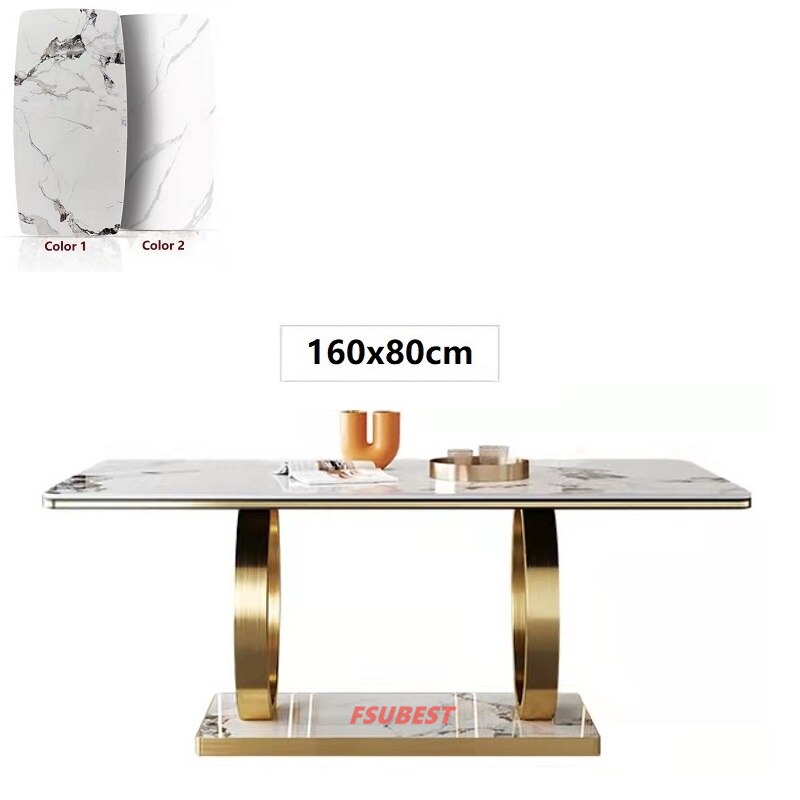 Dining Table Set Luxury Gold Table Sets Modern Rectangle Stone Esstisch-Set