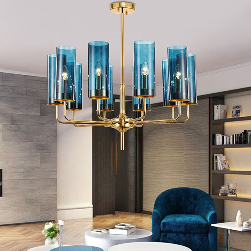 Pendant Light Nordic Light Postmodern Creative Golden Blue Glass Lampshade Chandelier Pendant Lights