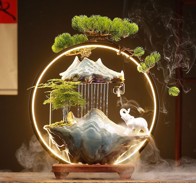 Incense Burner Ceramic Rockery Backflow Lamp Circle Circulating Water Creative Decoration