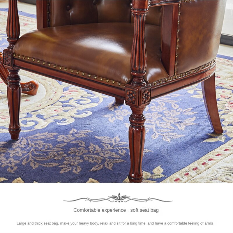 Chesterfield Chair Leather Single Luxury Solid Wood Tiger Sessel European Leisure Set