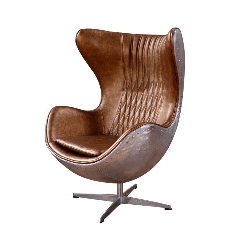 Wing Chair Aluminum Mid Century Modern Classic Aviator Stuhl Retro Style Swivel Reclining Genuine Leather Egg Chairs