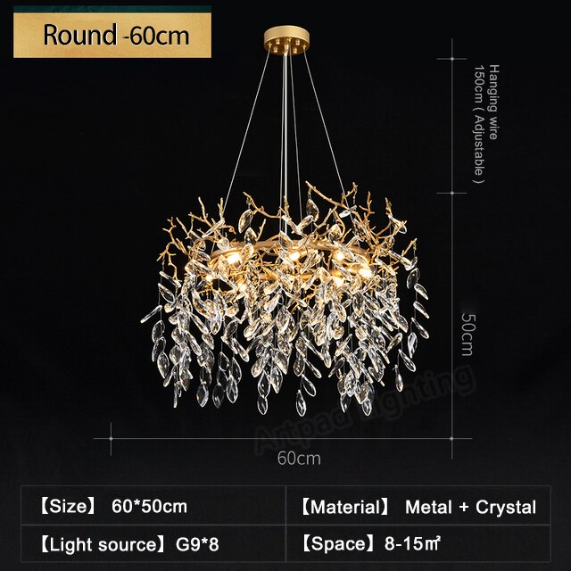 Chandelier Metal Hanging Lamp Hall Art Gold Nordic Crystal Lights Chandeliers