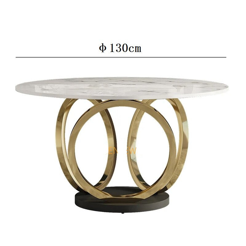 Dining Tables Sets Italian Luxury Round Marble Stainless Steel Gold Plating Base Esstisch-Set