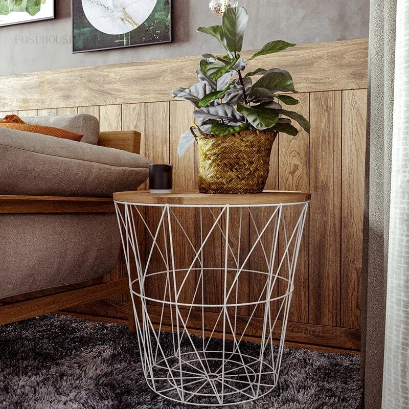 Coffee Table Retro Small Tisch Simple Home Multifunctional Couchtisch Storage Basket Tables