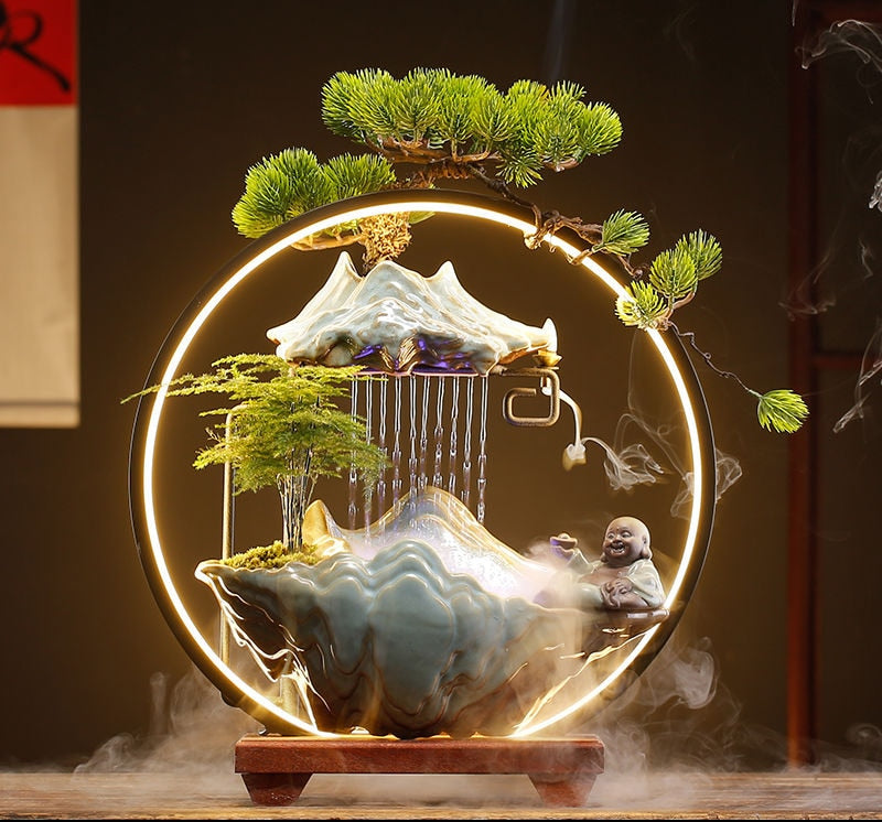 Incense Burner Ceramic Rockery Backflow Lamp Circle Circulating Water Creative Decoration