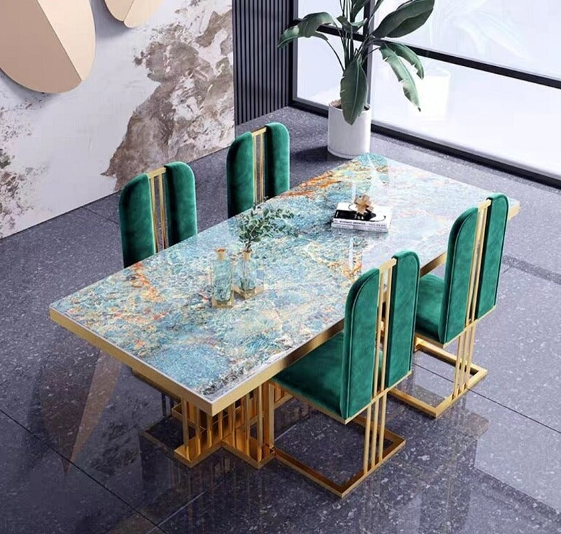 Dining Table Set Luxury Esstisch-Sets Marble Golden Frame Tables Sets