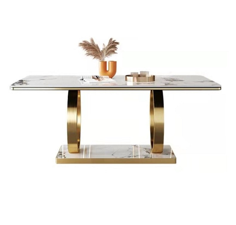 Dining Table Set Luxury Gold Table Sets Modern Rectangle Stone Esstisch-Set 