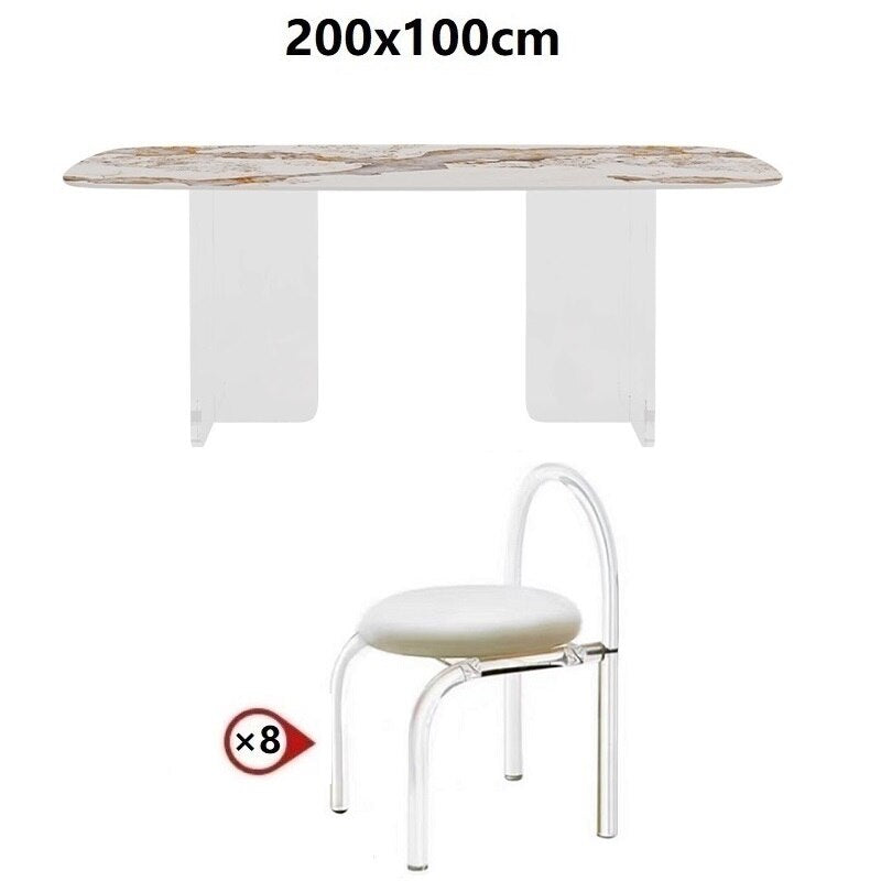 Dining Tables Sets Luxury Rock Slab Esstisch-Set Stainless Steel Golden Frame Faux Marble Top Tabels