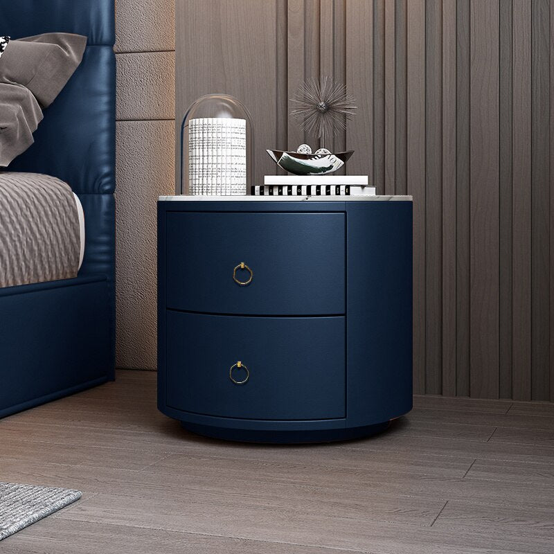 Bedside Cabinets Leather Italian Light Round Nightstand Rock Tempered Storage Bedroom Furniture