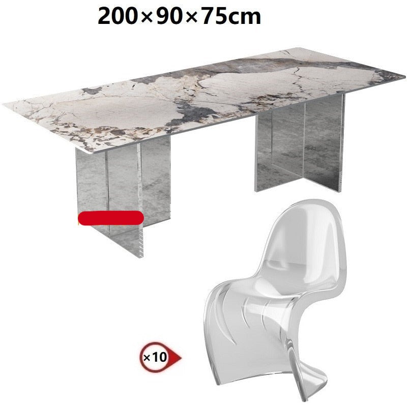 Dining Table Sets Rock Slab Esstisch Set Acrylic Floating Ghost Dinner Tables Sets