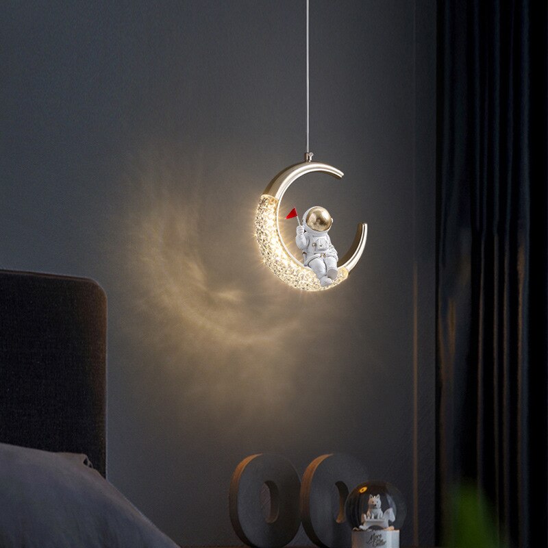 Children's Room Lighting Modern Led Hanging Bedside Creative Moon Astronaut Pendant Lights