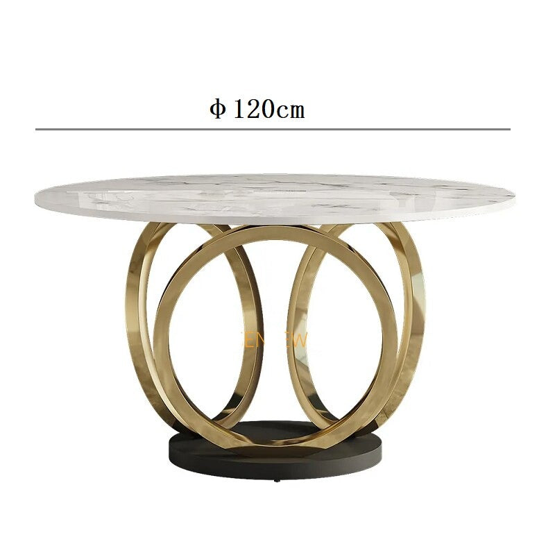 Dining Tables Sets Italian Luxury Round Marble Stainless Steel Gold Plating Base Esstisch-Set