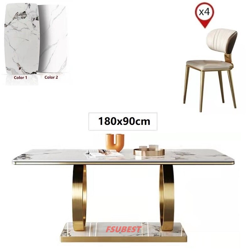 Dining Table Set Luxury Gold Table Sets Modern Rectangle Stone Esstisch-Set 